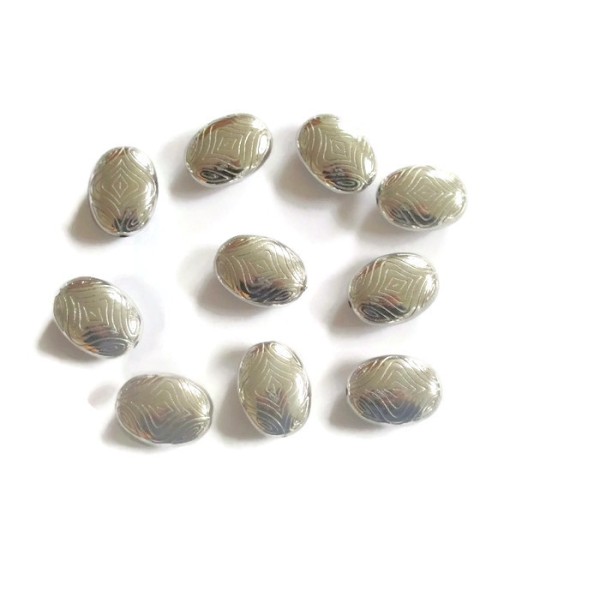 10 Perles Ovale CCB Métallisés 28mm couleur argent - Photo n°1