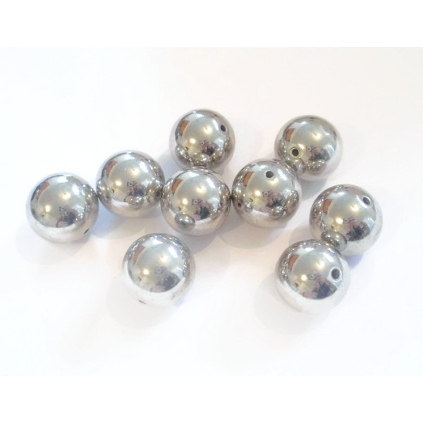10 Perles ronde CCB Métallisés 18mm couleur argenté - Photo n°1