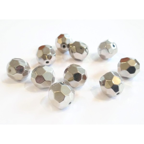 20 Perles à Facette CCB Métallisés 15mm couleur argenté - Photo n°1