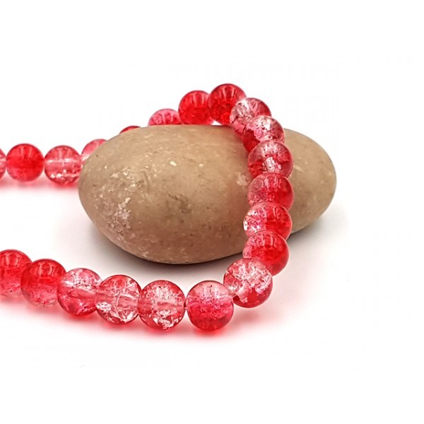 100 Perles Craquelées 8mm Couleurs Rouge Et Transparent - Photo n°1