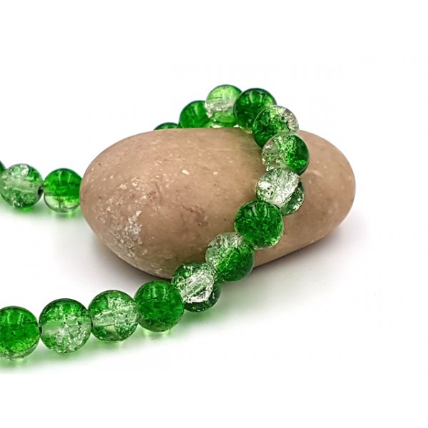 100 Perles Craquelées 8mm Couleurs Vert Foncé Et Transparent - Photo n°1