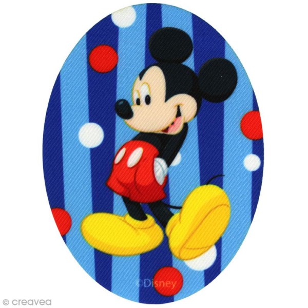 Ecusson imprimé thermocollant - Mickey - Mickey fond rayé - Photo n°1
