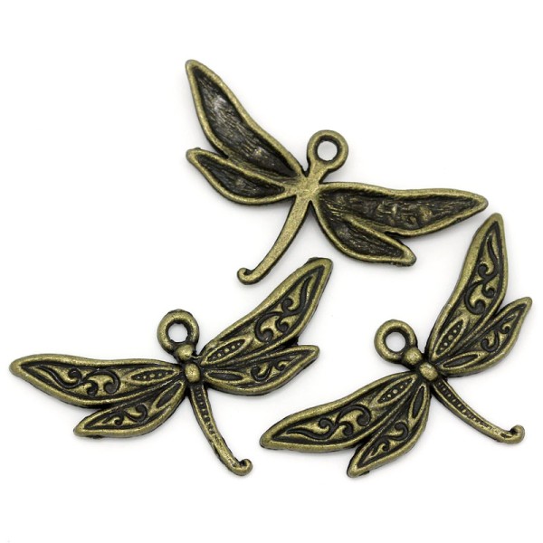 Lot de 5 breloques libellules bronze - Photo n°1