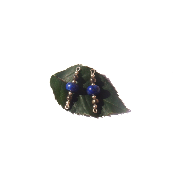 Pyrite et Lapis Lazuli : Paire de connecteurs roues et perles 2,7 CM de longueur x 8 MM - Photo n°1