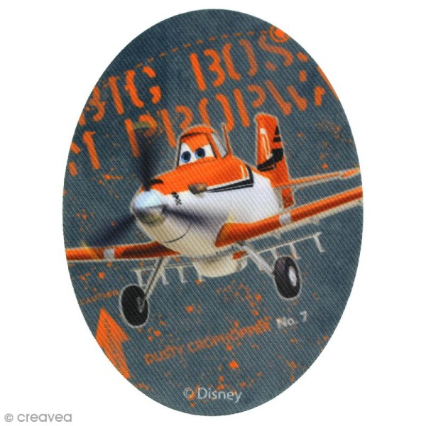 Ecusson imprimé thermocollant - Planes - Dusty fond gris et orange - Photo n°1