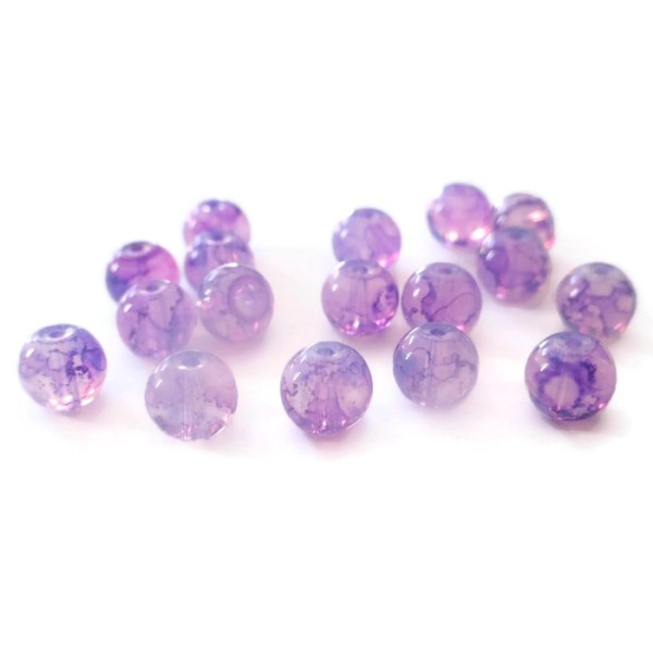 50 Perles Translucide Mauve Mouchetées Violet En Verre Imitation Opalite 8mm - Photo n°1