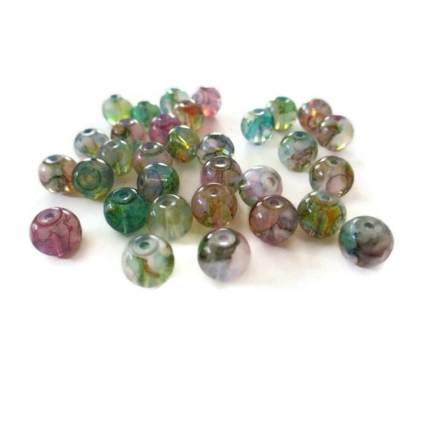 50 Perles Translucide Mouchetées Multicolore En Verre Imitation Opalite (1) - Photo n°1