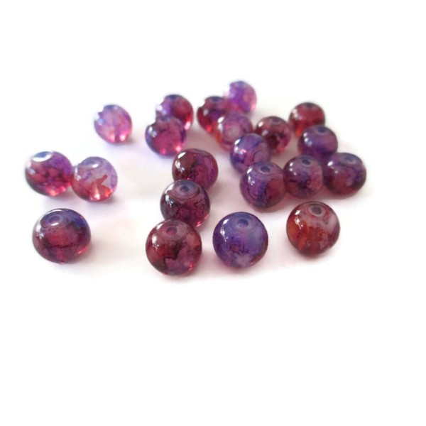 50 Perles Translucide Mouchetées Violet Et Rouge En Verre Imitation Opalite  8mm - Photo n°1