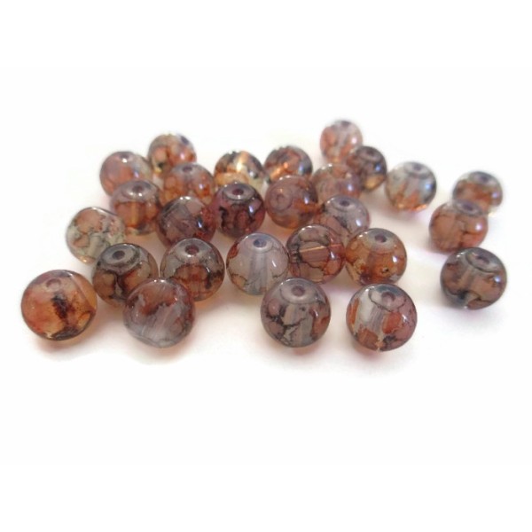 50 Perles Translucide Mouchetées Noir Et Orange En Verre  Imitation Opalite  8mm - Photo n°1