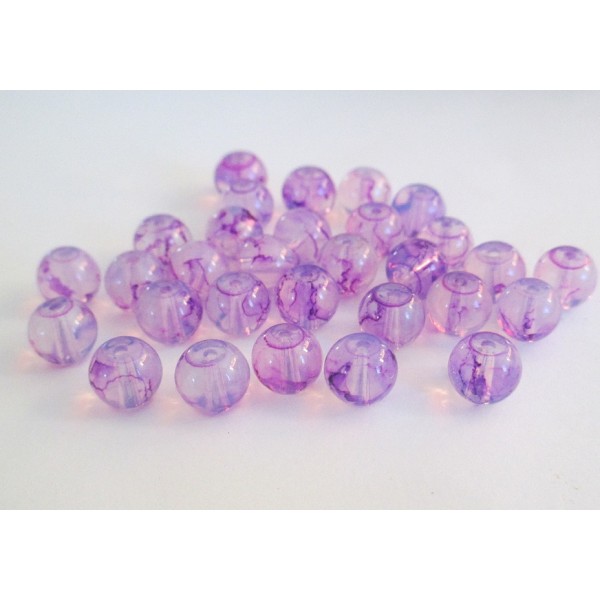 50 Perles Translucide Mauve Mouchetées Violet En Verre Imitation Opalite  8mm - Photo n°1