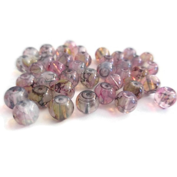 50 Perles Translucide Mouchetées Multicolre En Verre Imitation Opalite  8mm (2) - Photo n°1