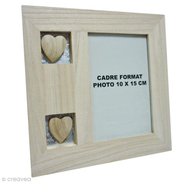 Cadre en bois avec coeurs - 20 x 20 cm - Photo n°1