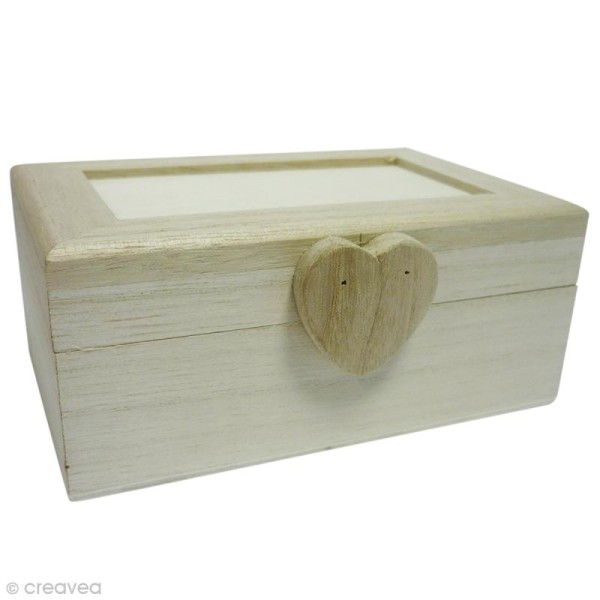 Boîte en bois avec fermeture coeur aimantée - 12 x 8 x 5 cm - Photo n°1