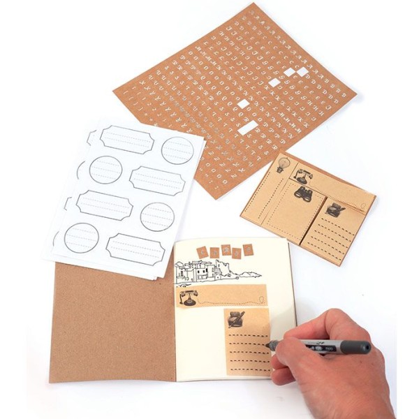 Kit papeterie avec mini carnet kraft 12 x 10 cm + 418 stickers - Photo n°1