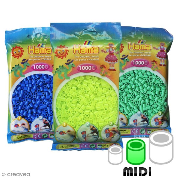 HAMA Lot de 3 sachets de 1000 Perles à repasser midi 5mm Vert pastel