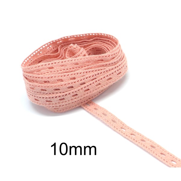 4,50m Ruban Galon Dentelle Fantaisie 10mm En Coton Rose Saumon - Photo n°1