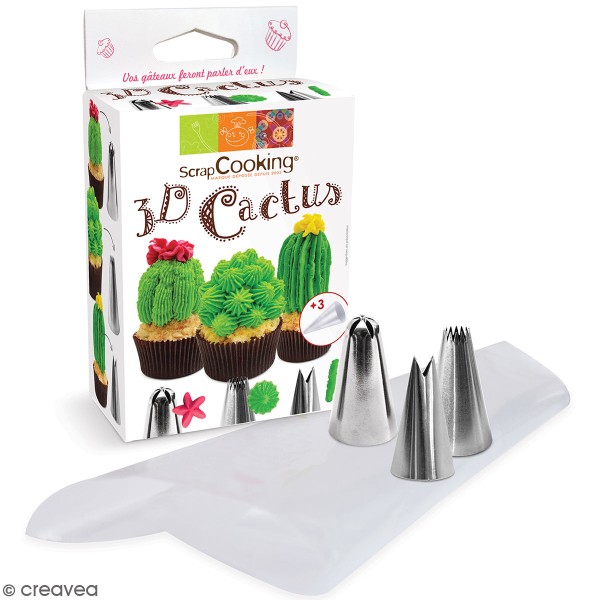 Kit 3D Cactus - Douilles et poches pâtissières - 6 pcs - Photo n°1