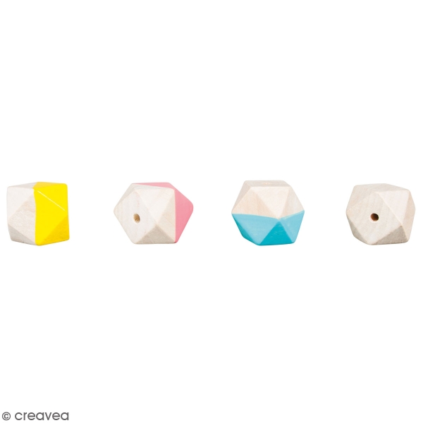 Perles en bois - Diamant facetté Multicolore - 2 cm - 4 pcs - Photo n°1