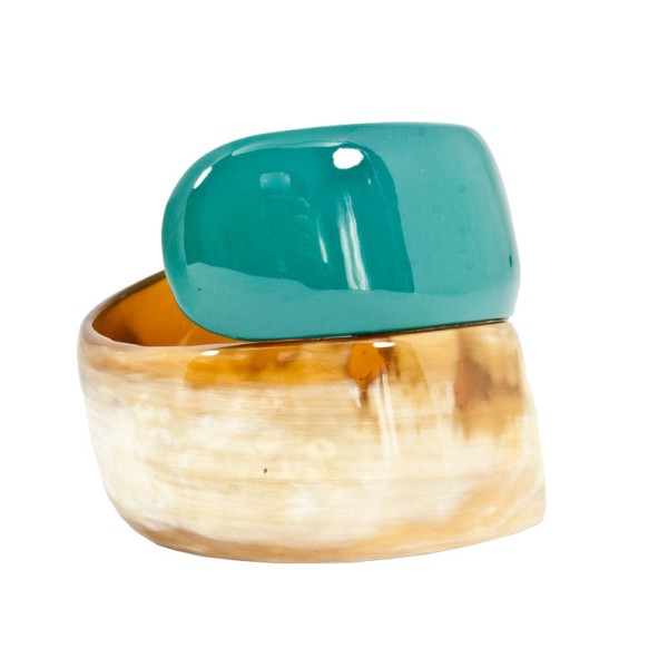 Bracelet en corne de buffle laquée turquoise x 1un - Photo n°1