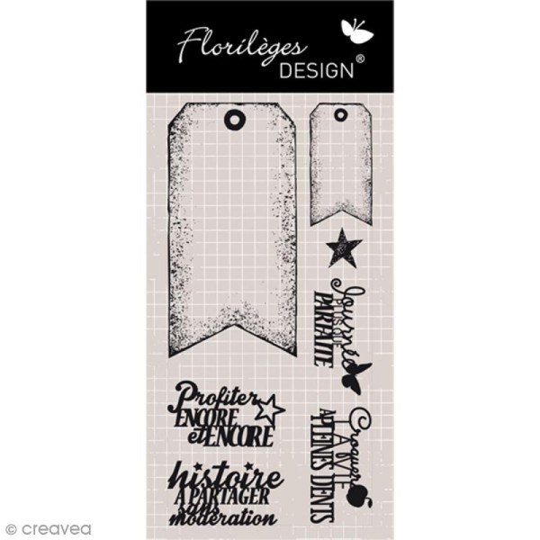 Tampon clear Florilèges Design - Tags fanions - 7 tampons transparents - Photo n°1