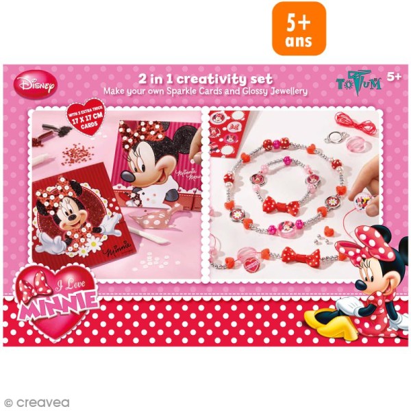 Kit créatif Minnie 2 en 1 - Bijoux brillants + Cartes pailletées - Jeux  créatifs de 6 à 10 ans - Creavea