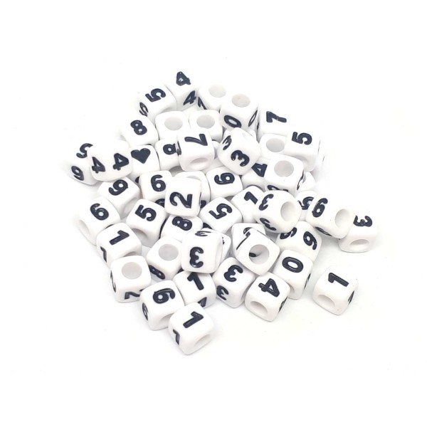 Lot de 52 PERLES NUMERO Carré Cube blanc 7 mm - creation bijoux - Photo n°1