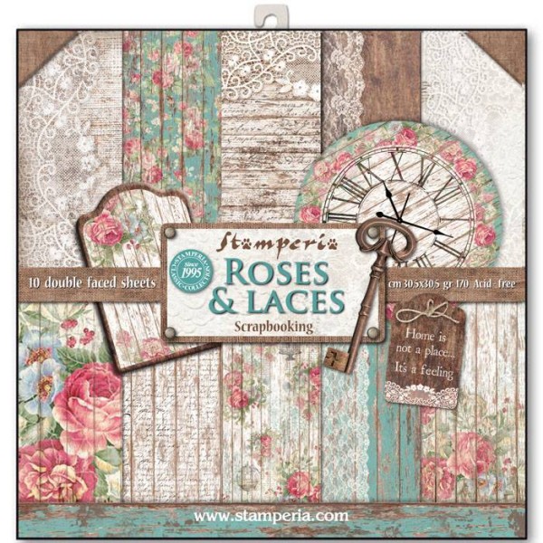 Papier scrapbooking Stamperia - Roses & Laces - 30 x 30 cm - 10 feuilles - Photo n°1