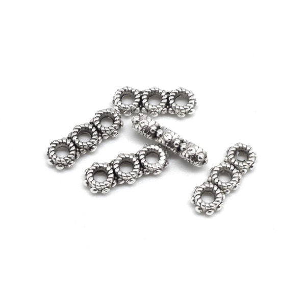 30 Perles Intercalaire 3 Trous En Métal Argenté, Séparateur Style Ethnique - Photo n°2
