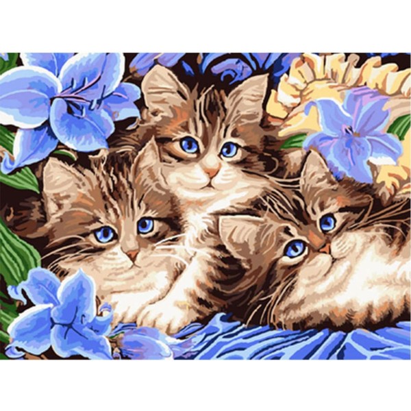 1pc Trois aux Yeux Bleus Moelleux Chats de la Famille Chaton Animal de compagnie Acrylique Bricolage - Photo n°1