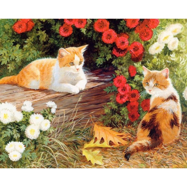 1pc Deux Gingembre Orange Moelleux Minous Fleurs de Jardin Chat chat Chaton Animal de compagnie Acry - Photo n°1