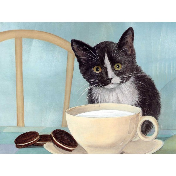 1pc Noir Blanc Chaton Lait de la Coupe du Cookie Chat Pet Kitty Animal Acrylique Bricolage Peinture - Photo n°1