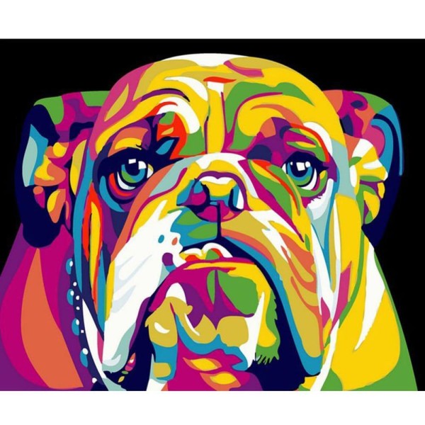 1pc arc-en-ciel Multicolore Bulldog Chien Hippy Animal de compagnie Acrylique Bricolage Peinture Par - Photo n°1