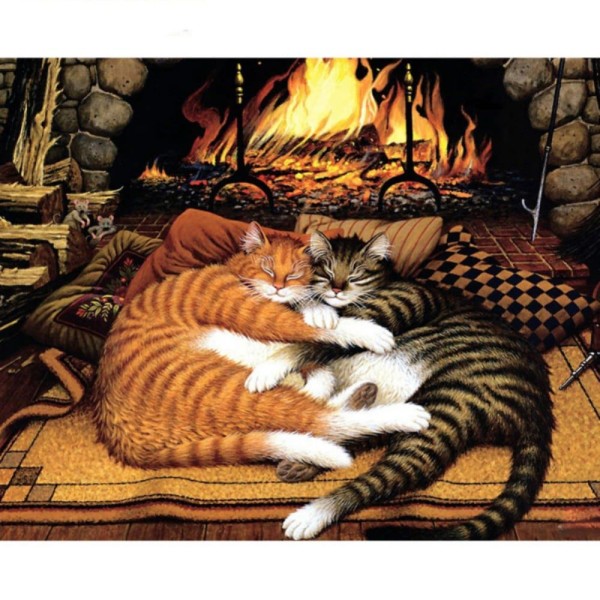 1pc Amour de Couchage Chats Cheminée Câlins Animal de compagnie Acrylique Bricolage Peinture Par Num - Photo n°1