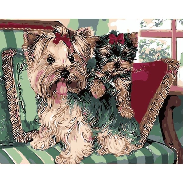 1pc Familial de Yorkshire Terrier Chiot Canapé Animal de compagnie Acrylique Bricolage Peinture Par - Photo n°1