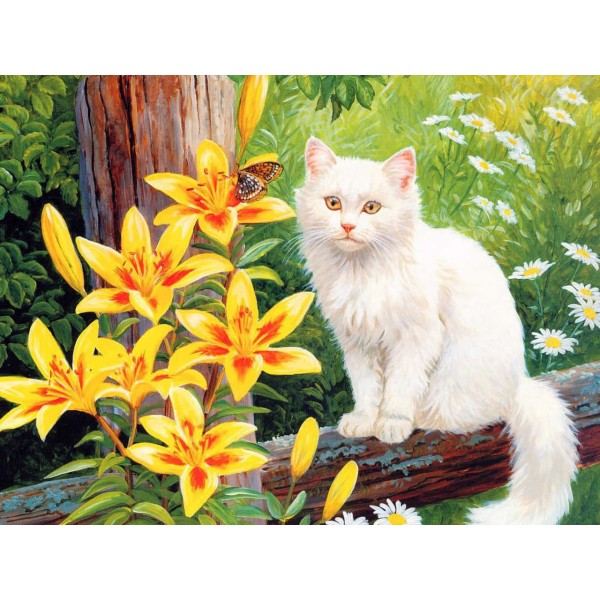 1pc Blanc Moelleux Chat Clôture en Bois Lilly Fleurs Animal de compagnie Acrylique Bricolage Peintur - Photo n°1