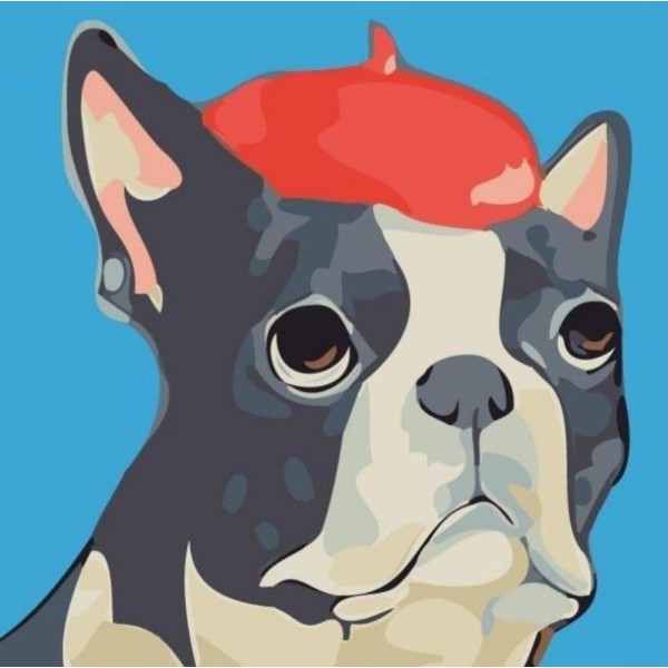 1pc Bouledogue français de Cap-Rouge Béret Chien Animal de compagnie à l'Acrylique Bricolage Peintur - Photo n°1