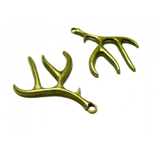 PS1176789 PAX: 5 pendentifs breloques Bois de Rennes metal couleur Bronze - Photo n°1