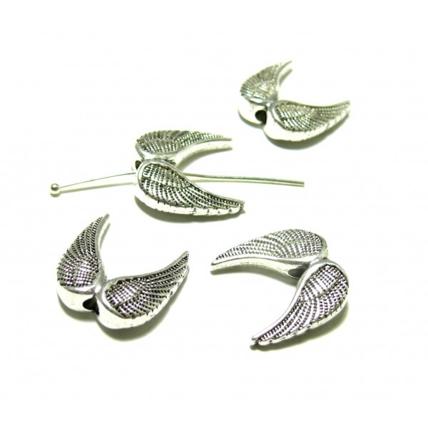H116710 PAX 10 perles intercalaires 3D Ailes d'anges metal couleur Argent Antique - Photo n°1