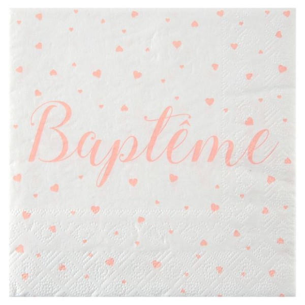 20 Serviettes en papier baptême fille corail - Photo n°1