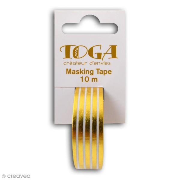 Masking tape Toga - Rayures dorées sur fond Blanc - 10 mètres - Photo n°2