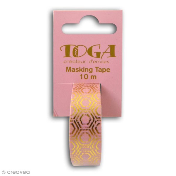 Masking tape Toga - Hexagones doré sur fond Rose - 10 mètres - Photo n°2