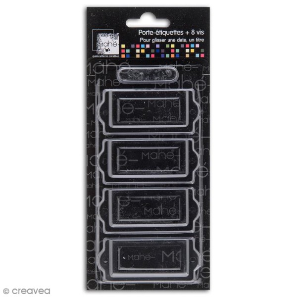 Porte-étiquette scrapbooking 7 x 3 cm - Métal noir - 4 cadres + 8 vis - Photo n°1