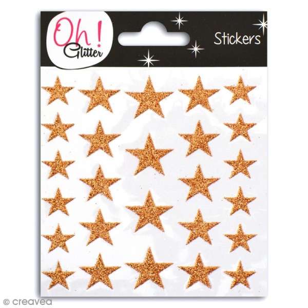 Stickers Oh ! Glitter - Etoiles pailletées -  Cuivre - 26 autocollants - Photo n°1