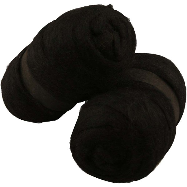 Pelote de laine cardée, 2x100 gr, noir - Photo n°1