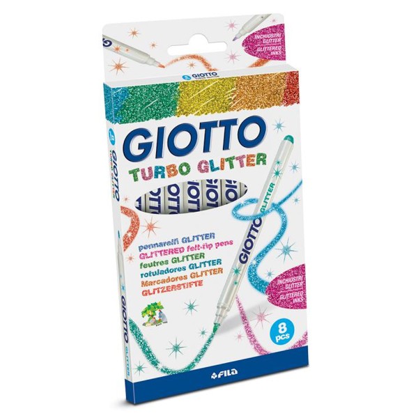 Feutres Giotto - Turbo Glitter - Assortiments de couleurs pailletées - 8 pcs - Photo n°1