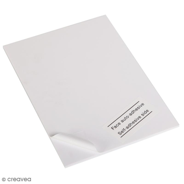 Carton plume autocollant A4 blanc - 5 mm - 1 planche - Carton plume -  Creavea