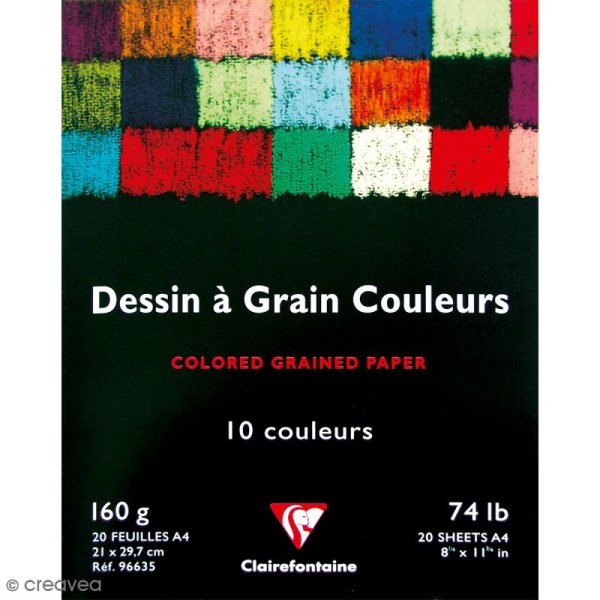 Bloc papier dessin à grain A4 - 160 gr - 20 feuilles de couleur - Photo n°1