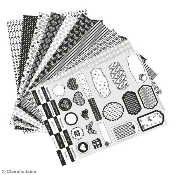 Papier scrap Clairefontaine - Bloc A4 Black & white - 20 feuilles - Photo n°2