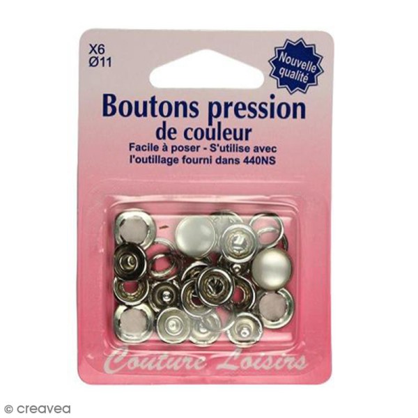 Bouton pression Blanc perle 11 mm - 6 pcs - Photo n°1