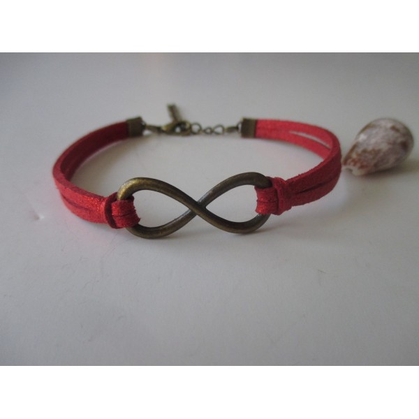 Kit bracelet suédine rouge brillante et lien infini bronze - Photo n°1